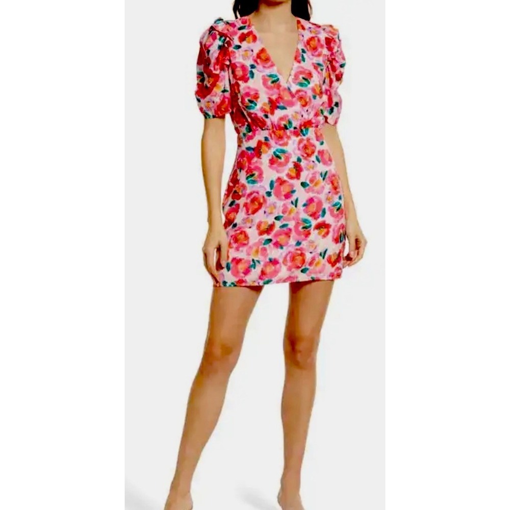 Adelyn Rae Pink Floral Puff-Sleeve Mini Dress